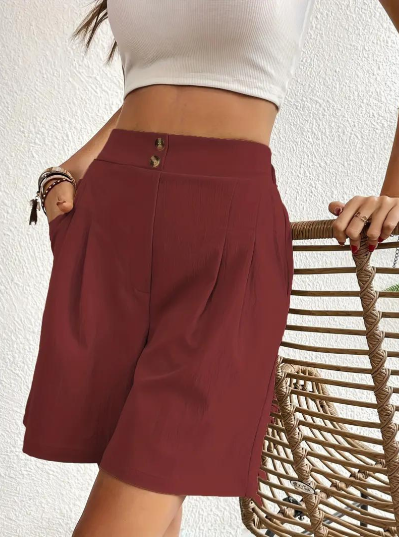 Donna Shorts Vita Alta Pieghe Frontali Tasche Funzionali-82558-8f85da08-c947-4e9f-b475-7bfa83e1d57a