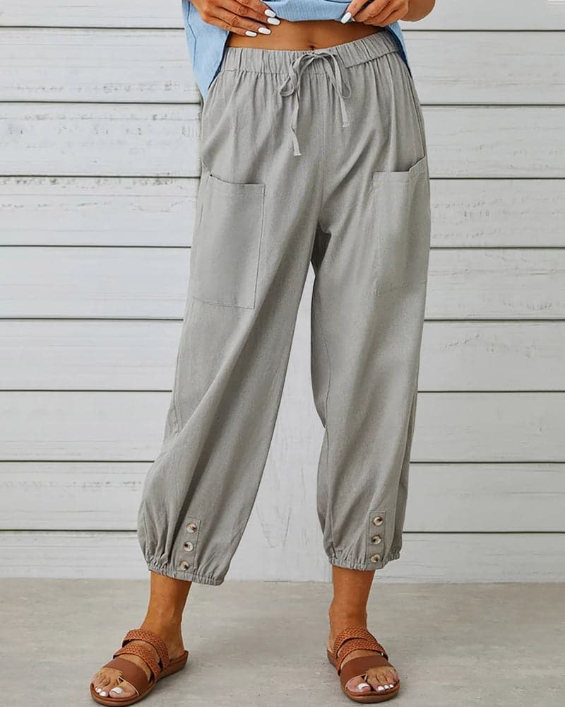 Dorio Moda Pantaloni Donna – Coulisse, Tasche, Dettaglio Bottone Caviglia, XS-XL-83253-92449bd1-7d82-479b-99cb-78b6cd756dca