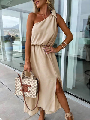 Abito Monospalla Donna con Spacco Laterale e Cintura in Vita, Stile Estivo-83342-947f2705-4bd7-4ca0-9a92-99f77353499c