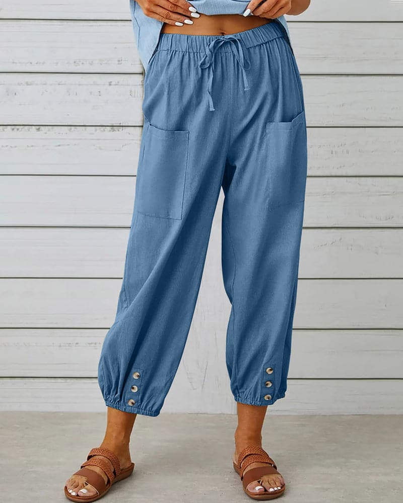 Dorio Moda Pantaloni Donna – Coulisse, Tasche, Dettaglio Bottone Caviglia, XS-XL-83253-95cda545-ecd9-480b-9437-3a04cff0a07b