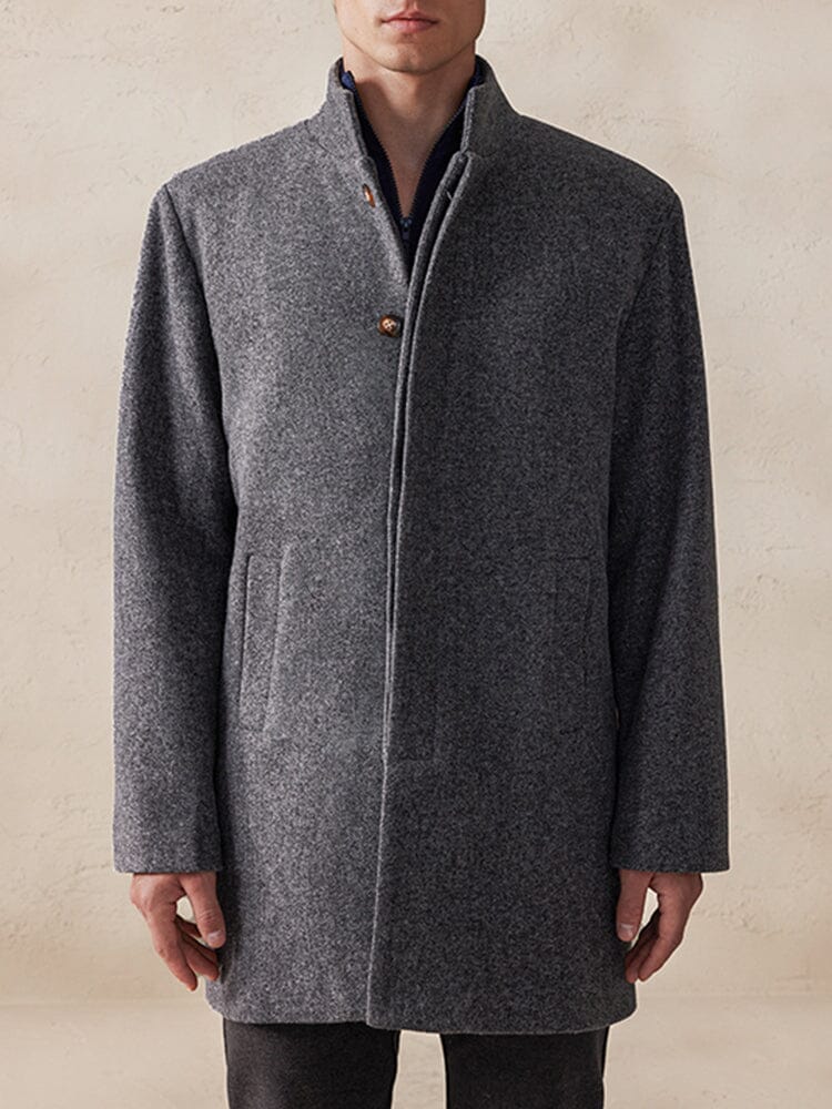 Casual Stand Collar Tweed Coat Coat coofandy Gray M 