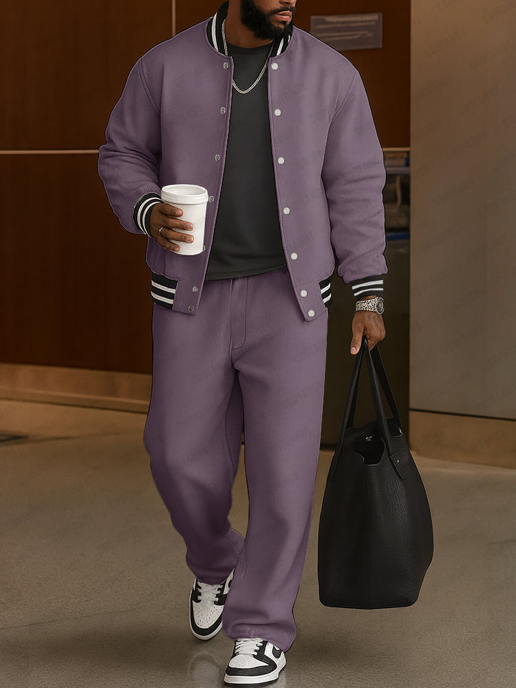 Lino Completo Sportivo con Finiture a Righe in Stile Chic