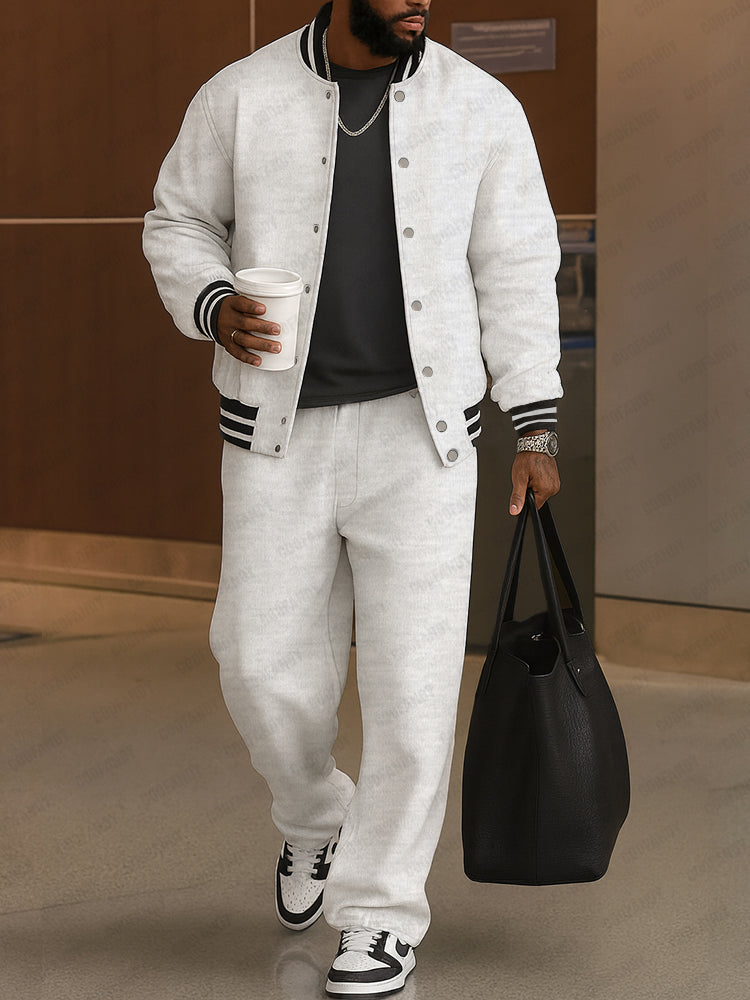 Lino Completo Sportivo con Finiture a Righe in Stile Chic