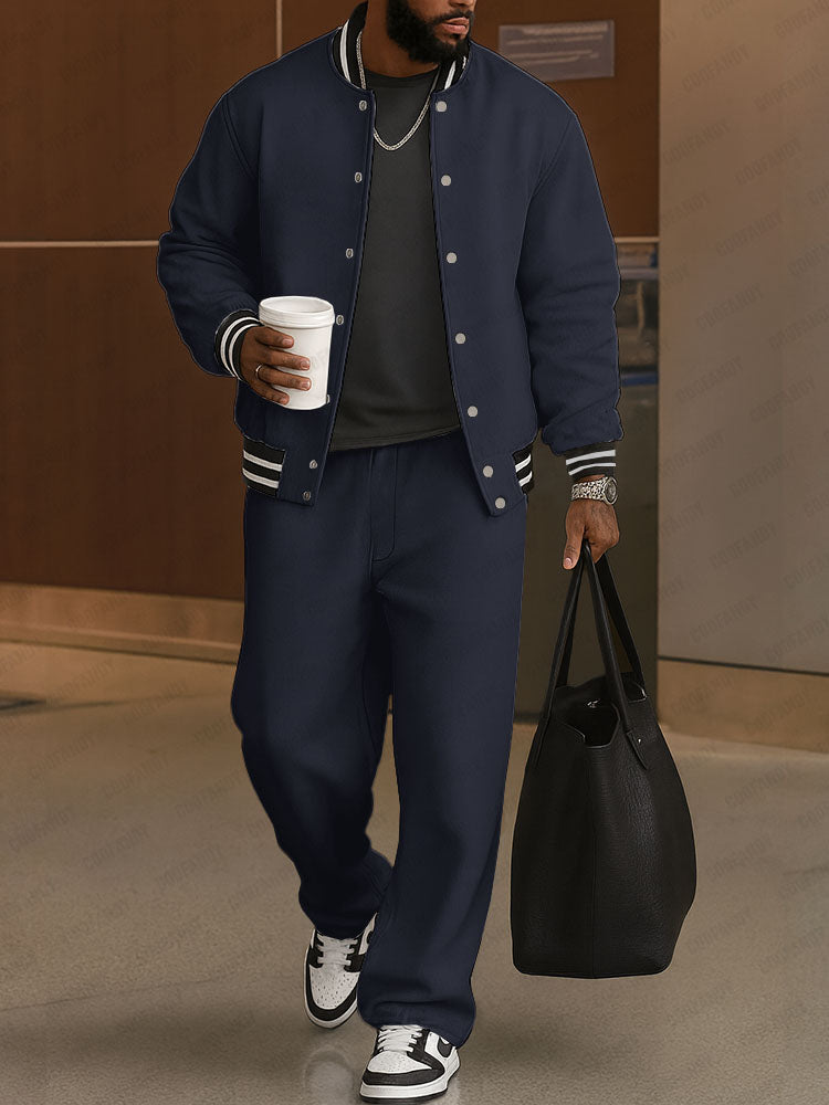 Lino Completo Sportivo con Finiture a Righe in Stile Chic