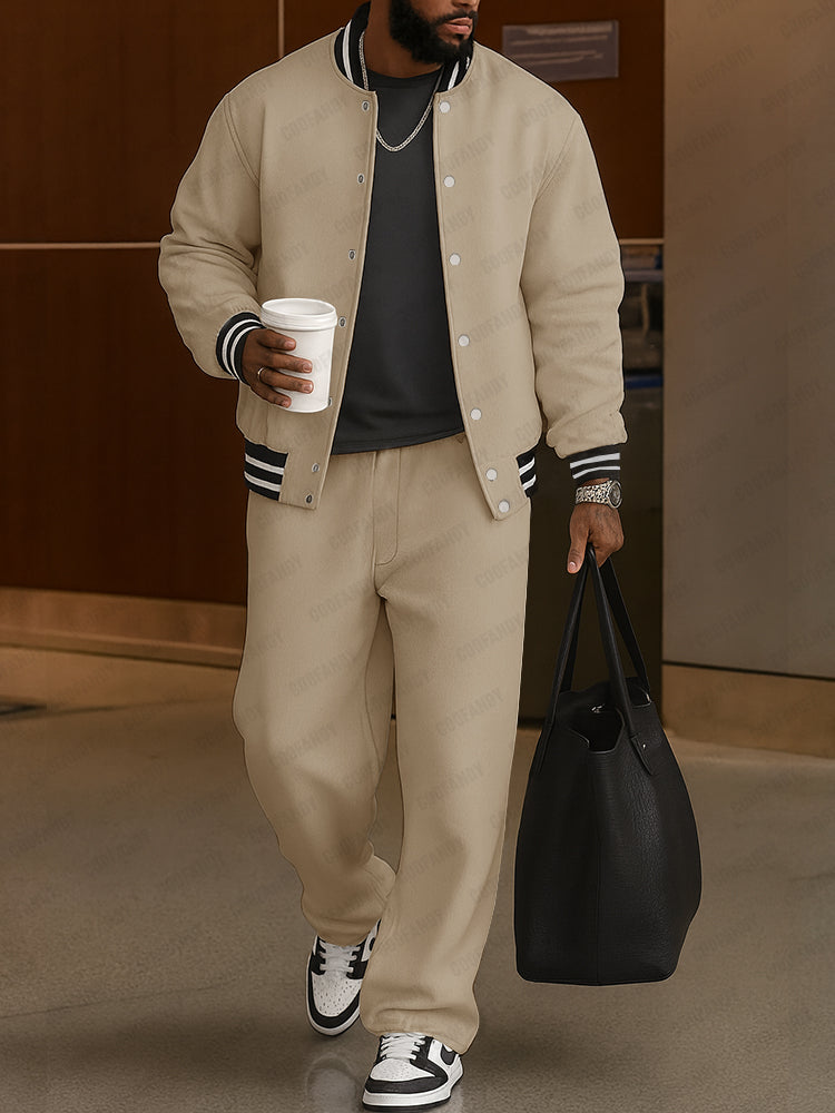 Lino Completo Sportivo con Finiture a Righe in Stile Chic