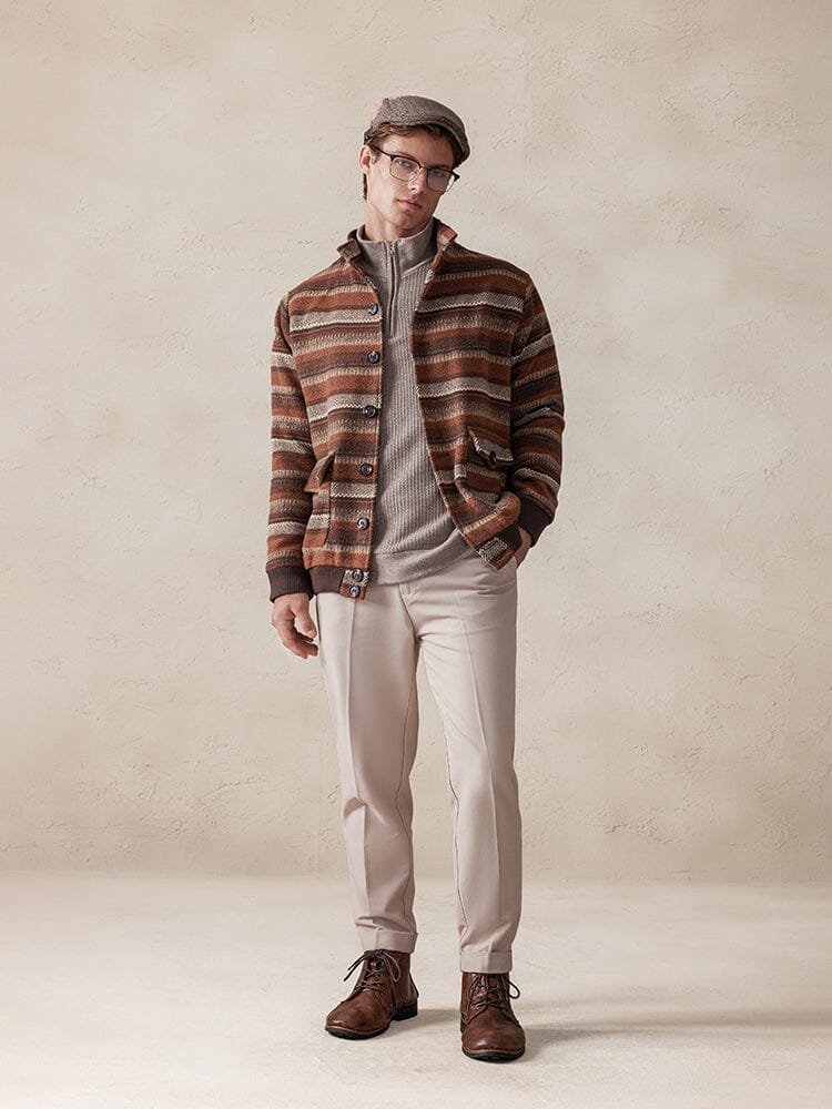 Vintage Stripe Tweed Jacket Jackets coofandy 