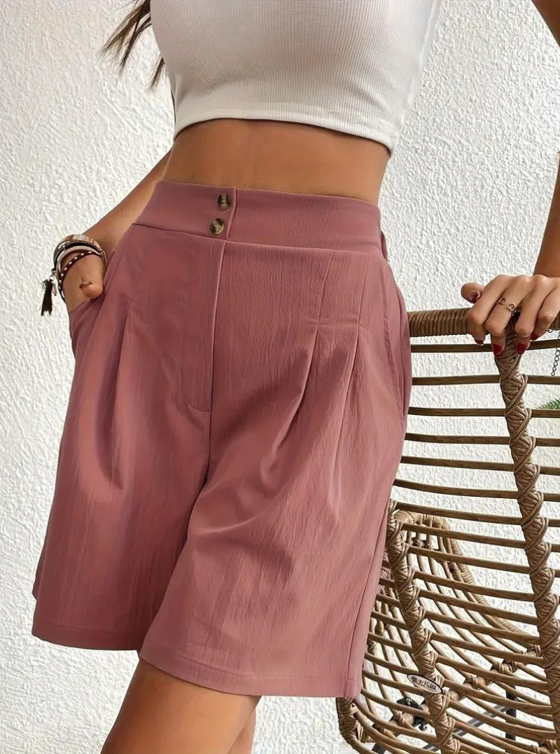 Donna Shorts Vita Alta Pieghe Frontali Tasche Funzionali-82558-9c92b083-72ff-427e-bdd1-e6d15173d948