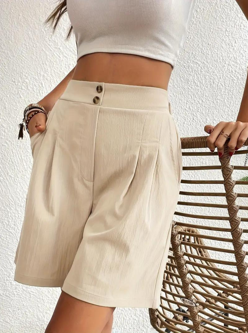 Donna Shorts Vita Alta Pieghe Frontali Tasche Funzionali-82558-9cb62cda-957e-40e3-9bfe-f2eae9ac5575