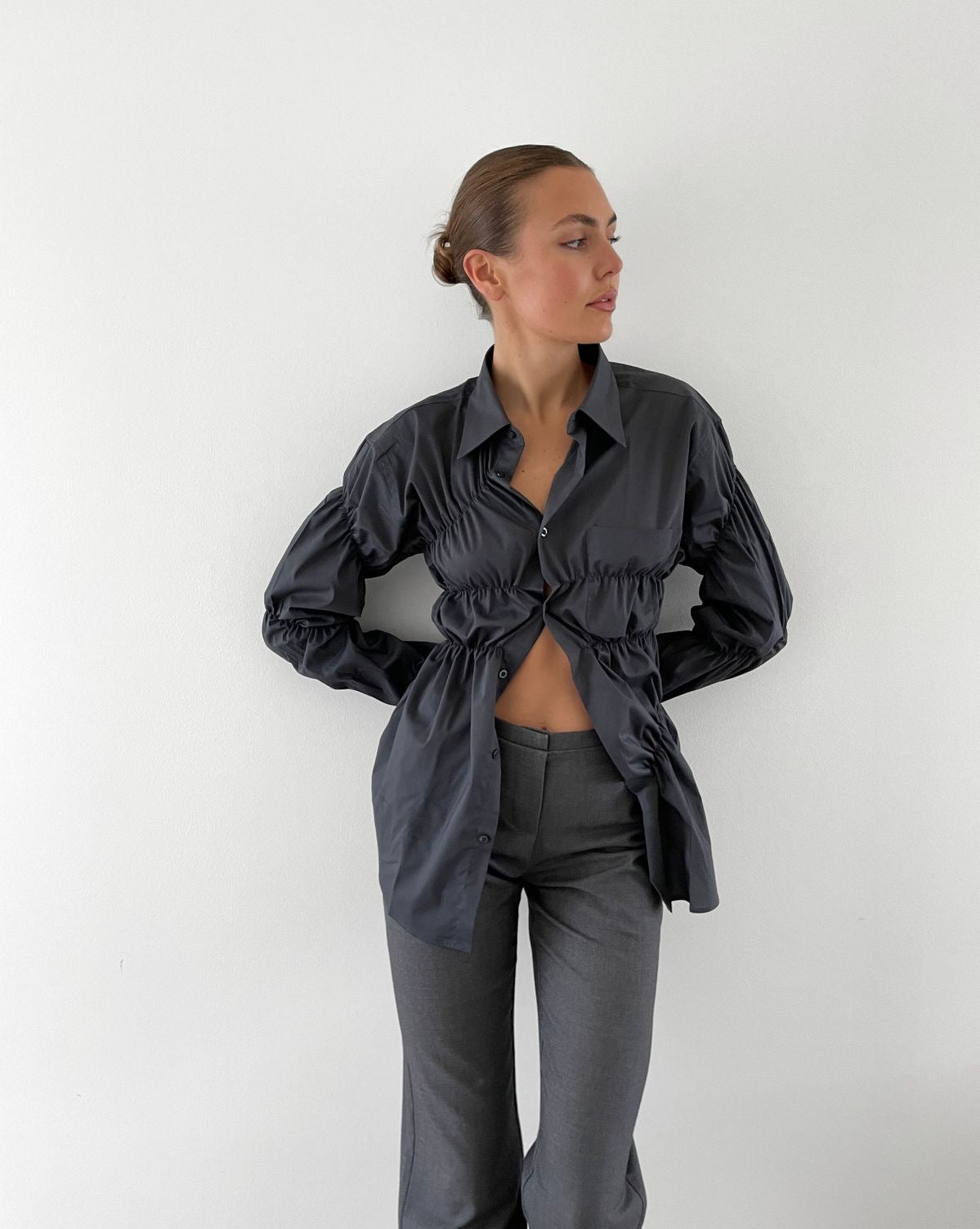 Camicia Donna con Vita Arricciata, Maniche Lunghe e Polsini Drappeggiati-83304-9fa3686e-fd2c-402f-bea0-5b1cf9b69c28