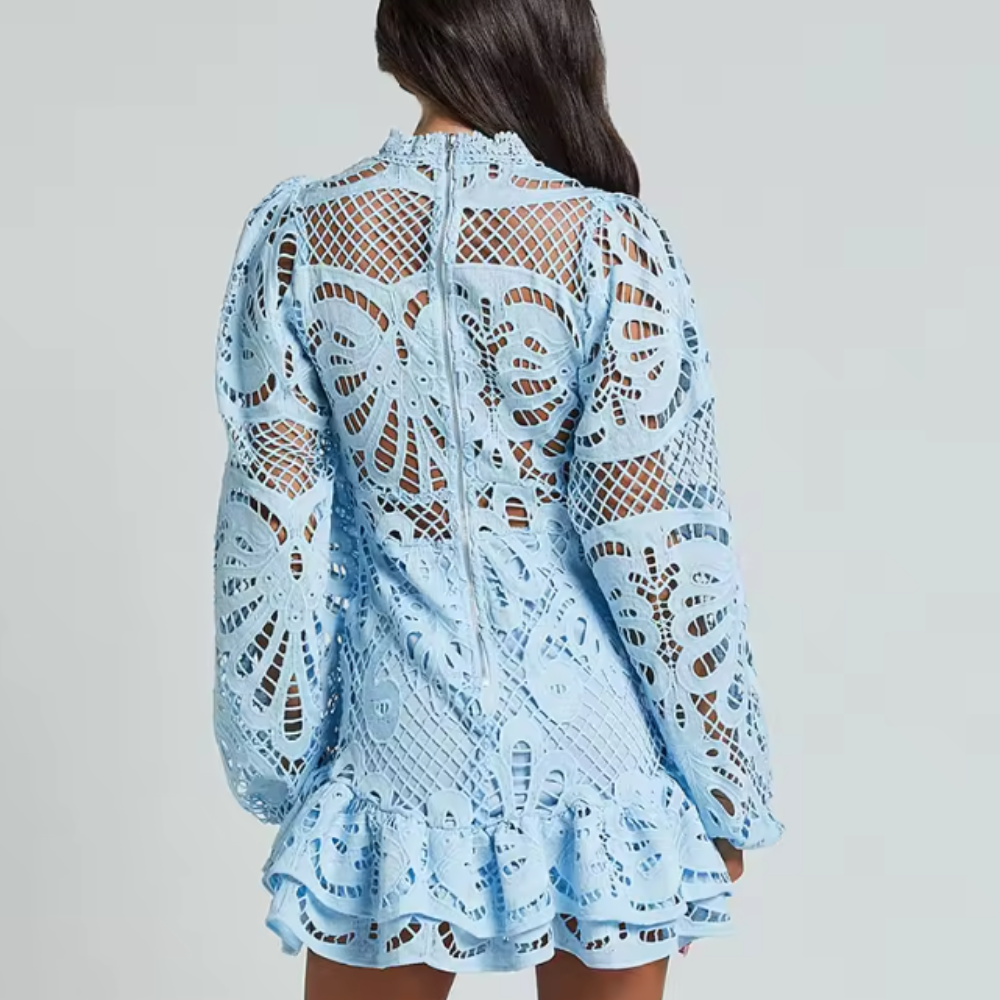 Abito Pizzo Maniche Lunghe con Cutout