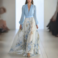 Abito Maxi | Stampa acquerello, scollo V | Primavera