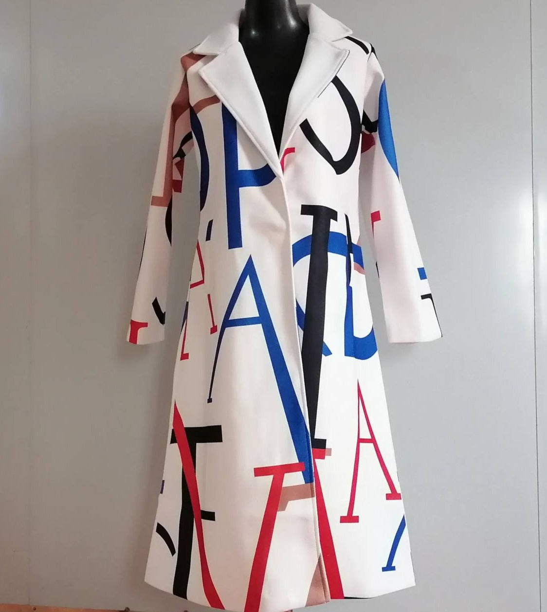 Cappotto Lungo Donna Crema Misto Lana con Scritte Audaci, Vestibilità Rilassata-55072-59499662115159