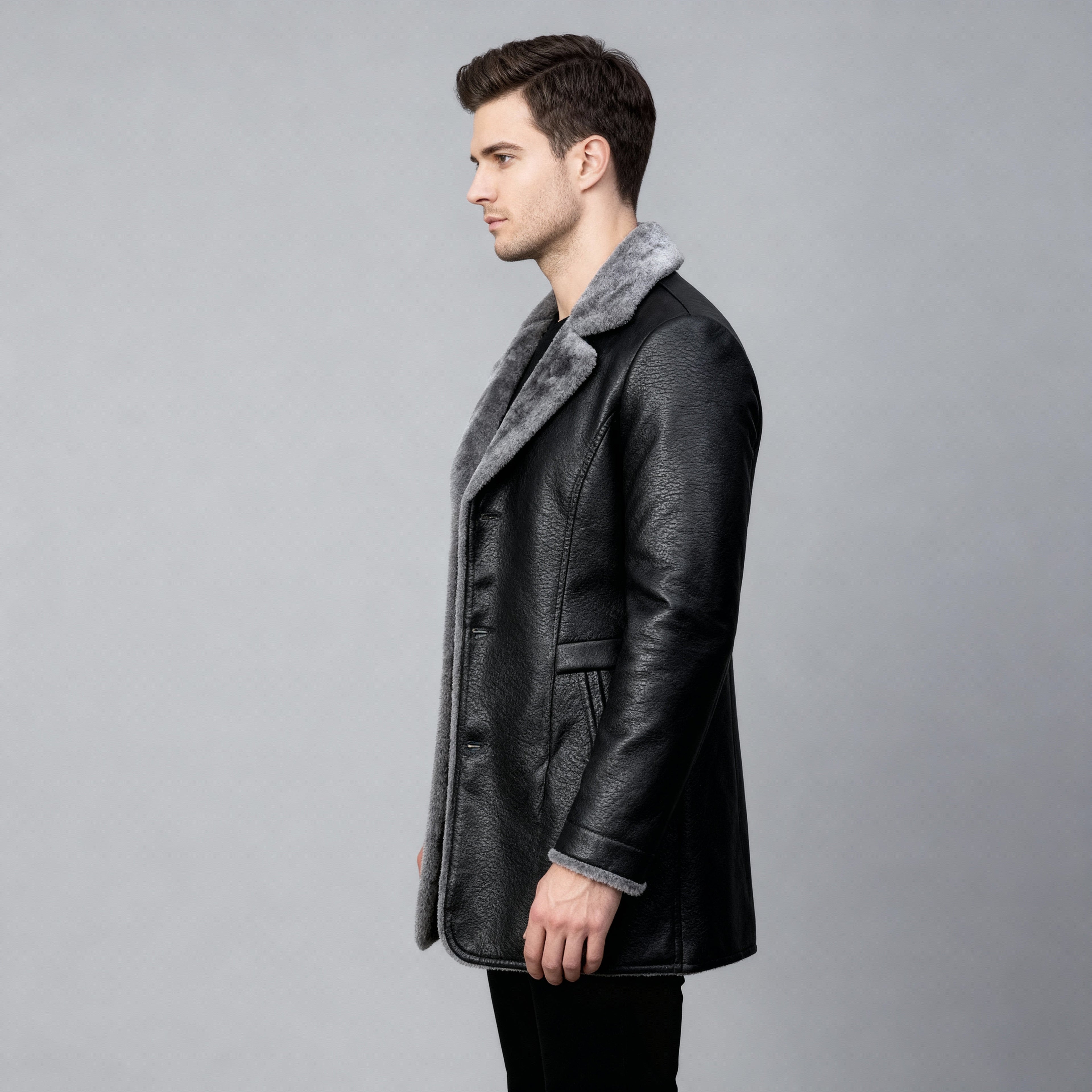 Dominic Cappotto Uomo Ecopelle | Classico con Pelliccia | Inverno