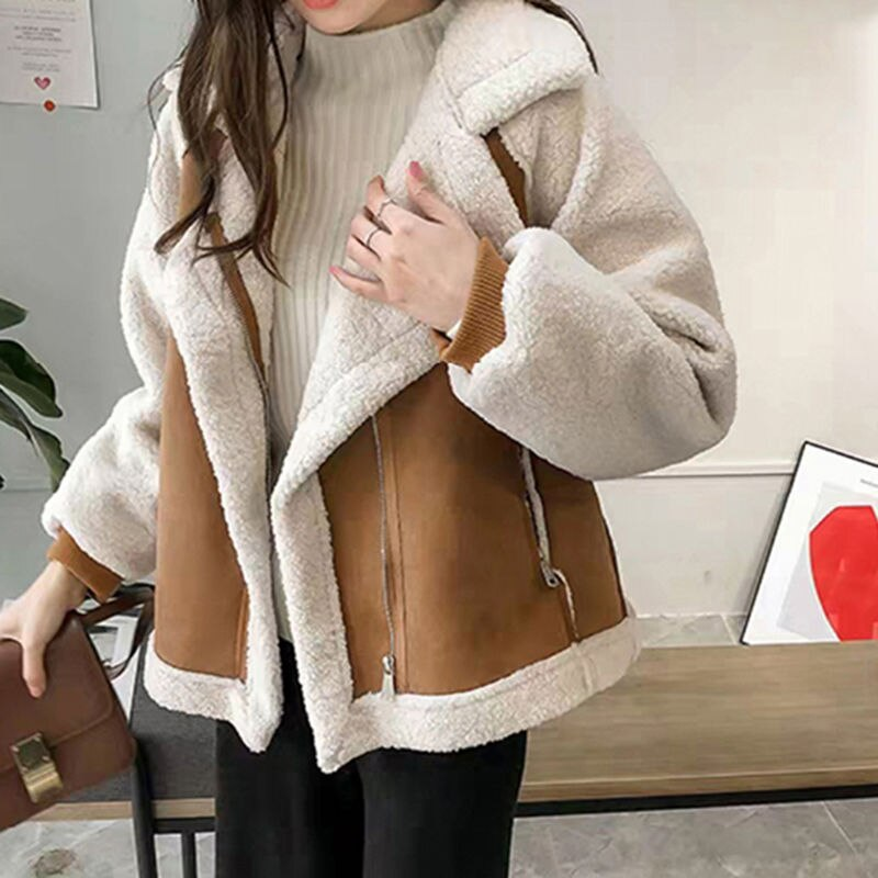 Cappotto Donna Invernale Shearling Sintetico Effetto Camoscio Bicolore con Collo Ampio-50497-df5d1547-0039-4389-b3d9-6fb885bc9f9b
