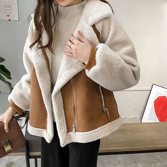 Cappotto Donna Invernale Shearling Sintetico Effetto Camoscio Bicolore con Collo Ampio-50497-df5d1547-0039-4389-b3d9-6fb885bc9f9b