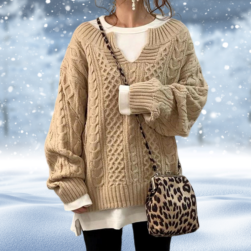 Maglione Donna – Maglia Grossa a Trecce, Scollo a V, Maniche Lunghe, Caldo Comfort-53262-efad0271-ea68-485c-995b-a6149e839b07