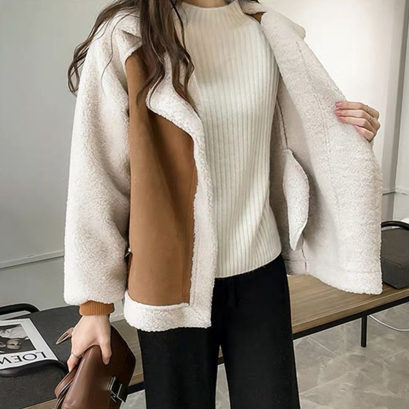Cappotto Donna Invernale Shearling Sintetico Effetto Camoscio Bicolore con Collo Ampio-50497-33276c80-6464-4c6c-b079-94036657b760