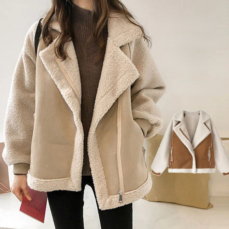 Cappotto Donna Invernale Shearling Sintetico Effetto Camoscio Bicolore con Collo Ampio-50497-81840c9e-7d9e-4d2a-9390-739ba8acf44d