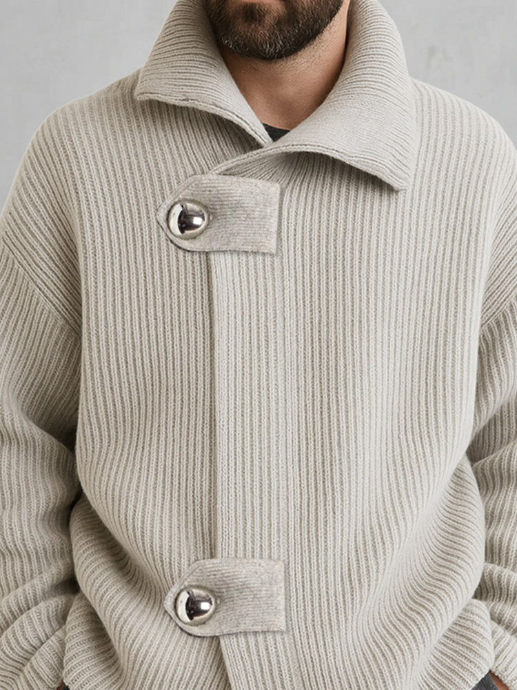 Cardigan in Maglia Rilassato con Chiusura Scultorea