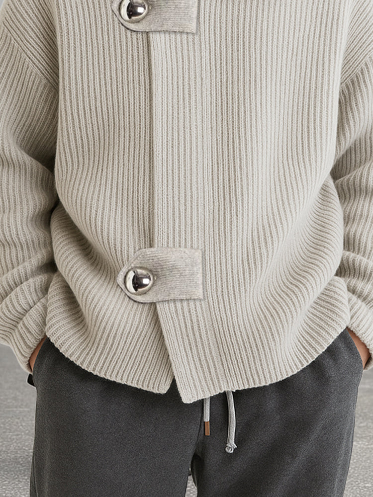 Cardigan in Maglia Rilassato con Chiusura Scultorea