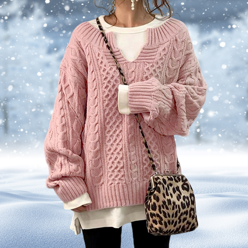 Maglione Donna – Maglia Grossa a Trecce, Scollo a V, Maniche Lunghe, Caldo Comfort-53262-498f32b6-086e-479b-9768-31e920504c96