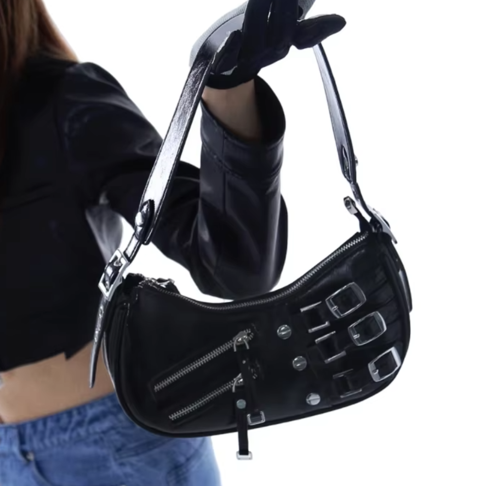 Borsa Baguette con Fibbie e Zip