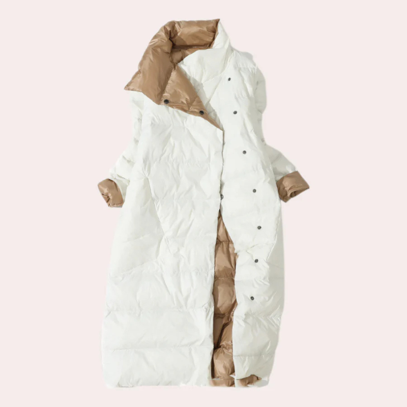 Piumino Lungo Donna Oversize – Design Bicolore, Collo Alto, Imbottitura Leggera-54885-58562550661450