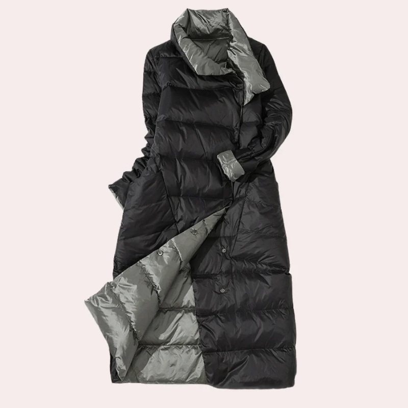 Piumino Lungo Donna Oversize – Design Bicolore, Collo Alto, Imbottitura Leggera-54885-58562551152970