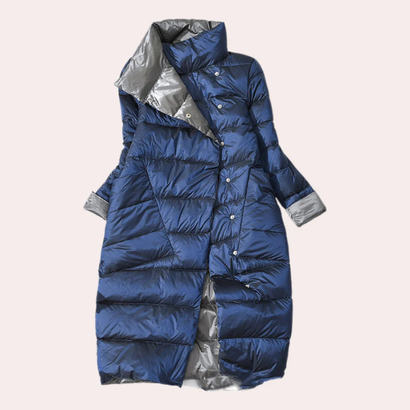 Piumino Lungo Donna Oversize – Design Bicolore, Collo Alto, Imbottitura Leggera-54885-58562551677258