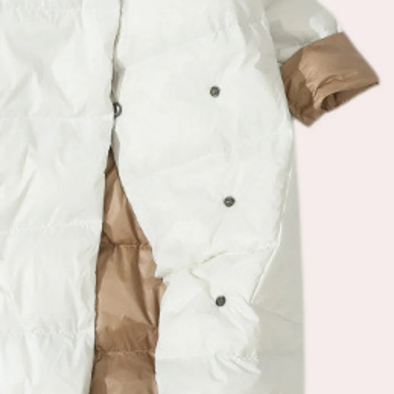 Piumino Lungo Donna Oversize – Design Bicolore, Collo Alto, Imbottitura Leggera-54885-58562551808330