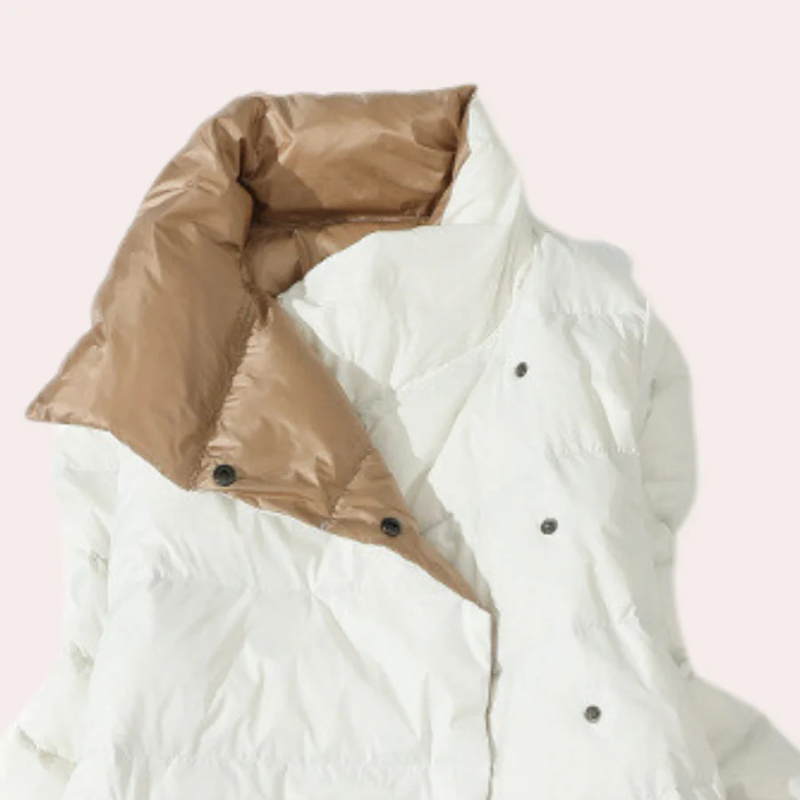 Piumino Lungo Donna Oversize – Design Bicolore, Collo Alto, Imbottitura Leggera-54885-58562553184586