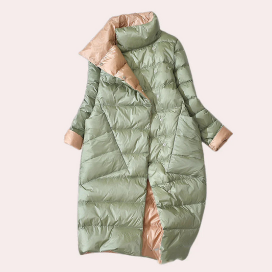 Piumino Lungo Donna Oversize – Design Bicolore, Collo Alto, Imbottitura Leggera-54885-58562550497610