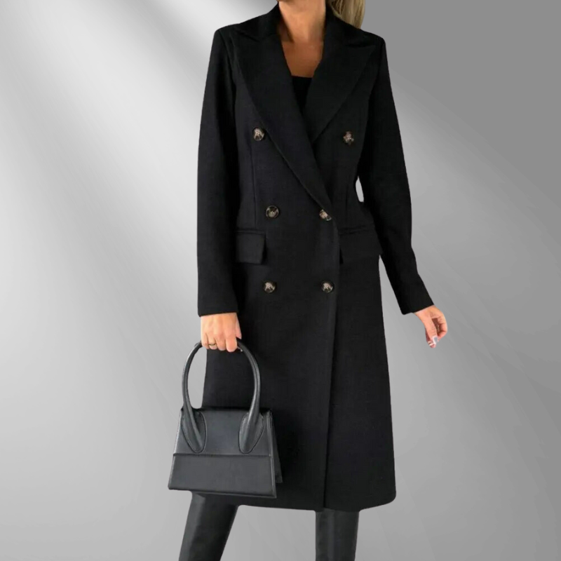 Donna Cappotto Doppiopetto Tailored – Lana Misto, Revers Strutturati, Grigio/Nero/Cammello-55035-59519544426839