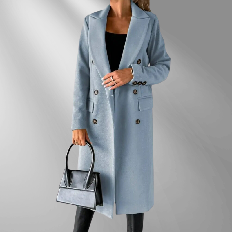 Donna Cappotto Doppiopetto Tailored – Lana Misto, Revers Strutturati, Grigio/Nero/Cammello-55035-59519544492375