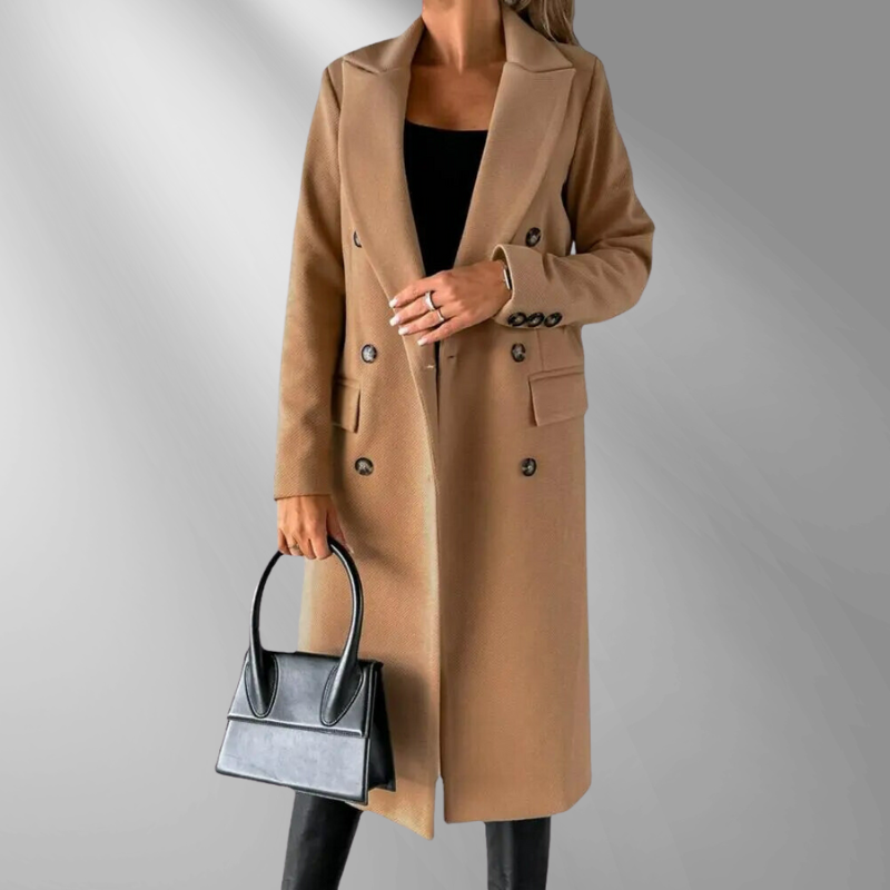 Donna Cappotto Doppiopetto Tailored – Lana Misto, Revers Strutturati, Grigio/Nero/Cammello-55035-59519544525143