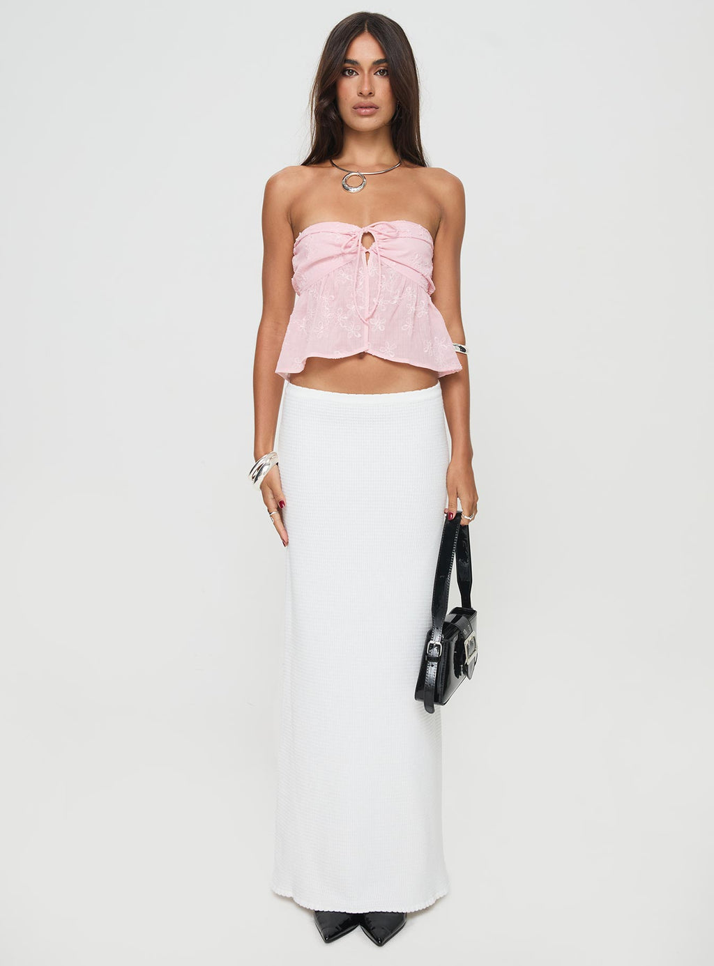 Top Strapless con Ricamo Floreale