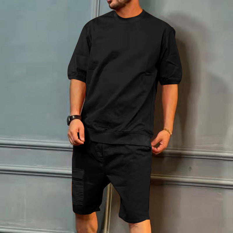 Men's Sports Suits Summer Round Neck Short-sleeved Top And Multi-pocket Shorts Casual Trendy 2pcs Set Clothing by http://Lolyshop.shop