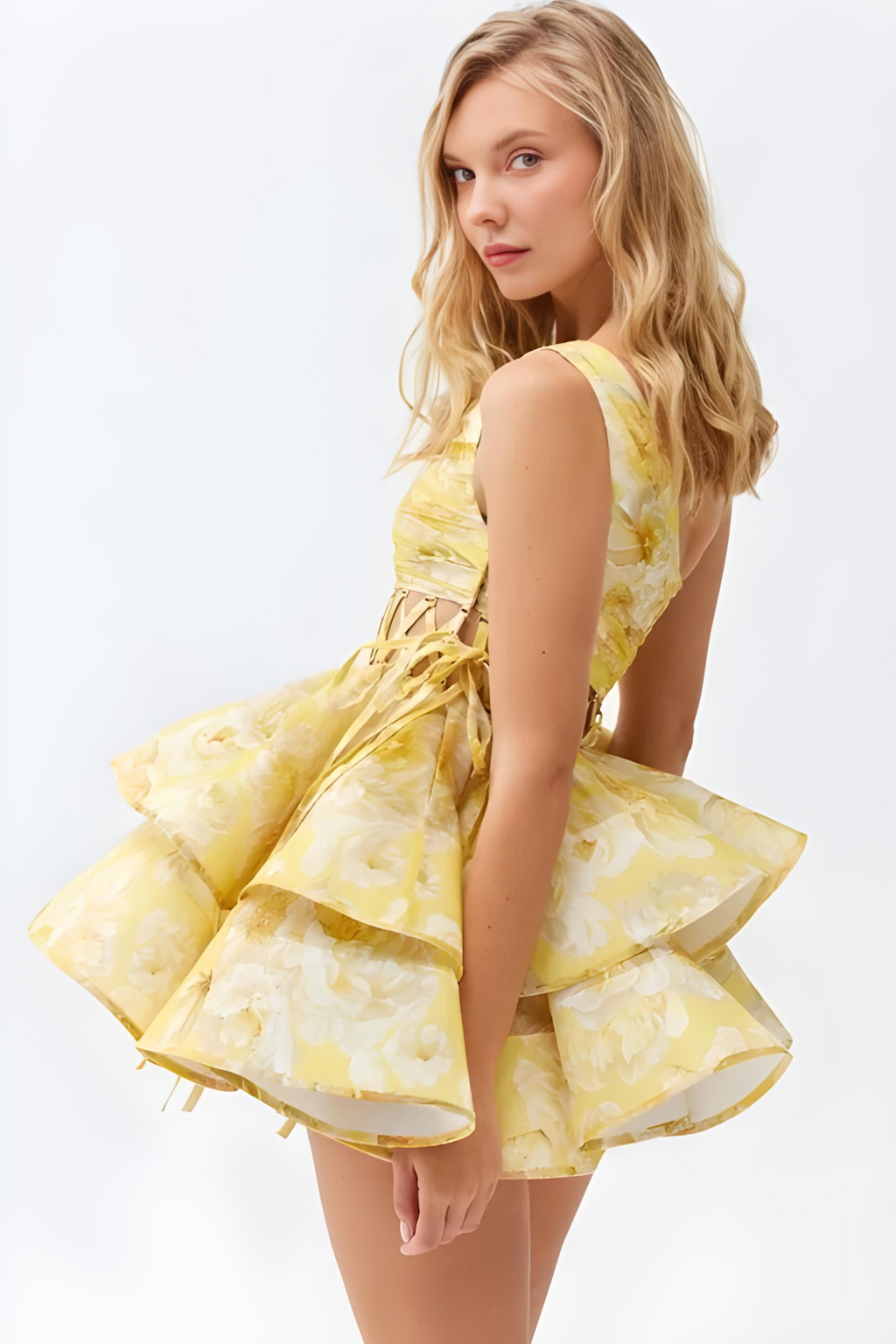 Abito Monospalla Donna – Stampa Floreale, Gonna Asimmetrica a Balze-83680-aea732fb-9641-4c41-9e4d-0e0ffe742795