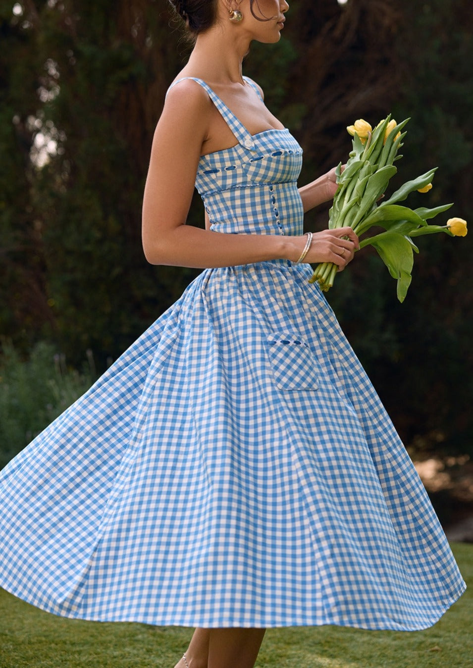 Abito Donna Gingham Scollo Quadrato Dettagli Bottoni Stile Classico-83592-b0cb1e5c-fde3-471e-ba62-0c88023ac2e9