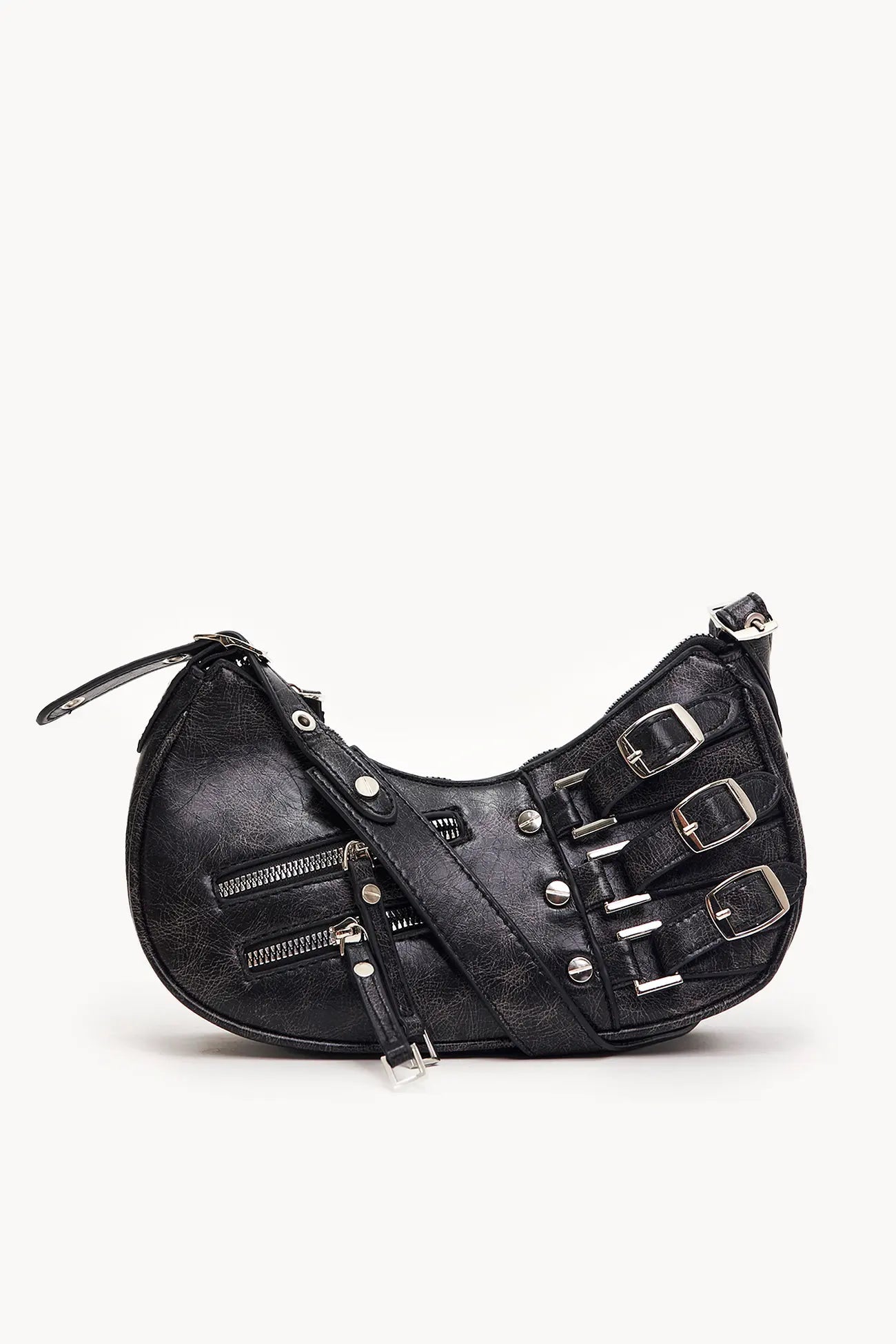 Borsa Baguette con Fibbie e Zip
