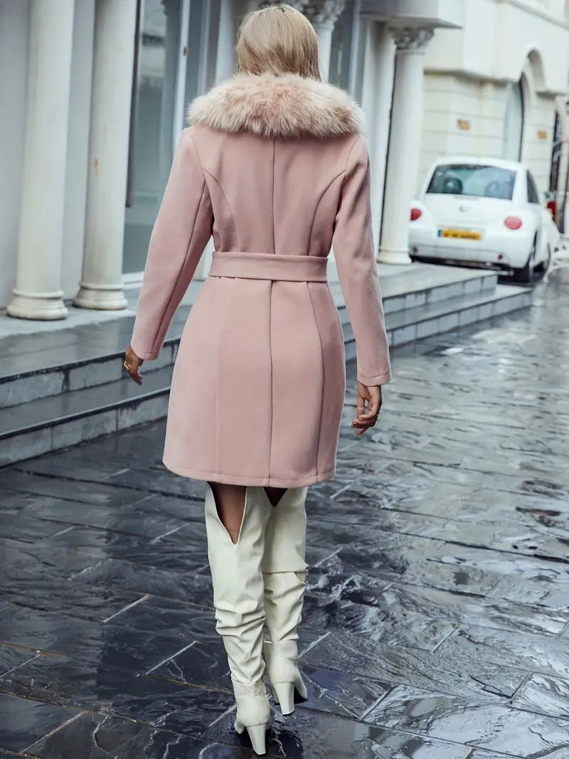 Cappotto da Donna Rosa con Collo in Pelliccia Sintetica e Cintura, Stile Elegante-39520-b7b6daed-b916-4b80-97cb-7189e82772e7