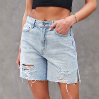 Shorts Denim Distressed con Spacchi Laterali