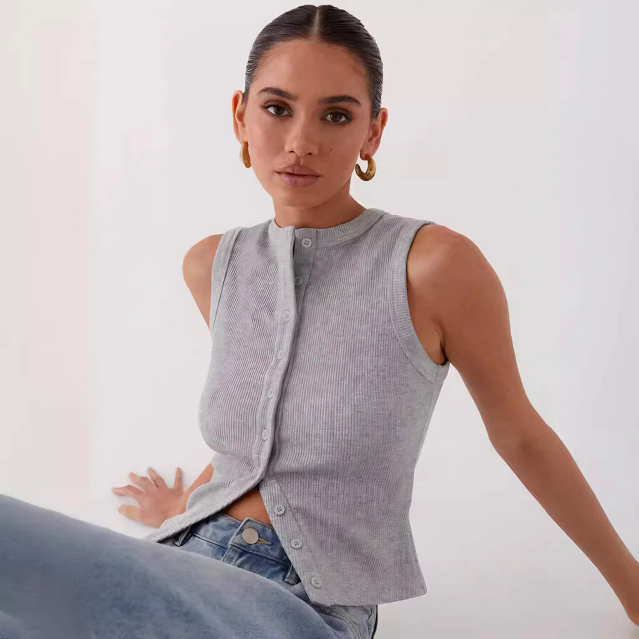 Abito Donna in Maglia a Costine Senza Maniche con Bottoni-83523-bc3d0352-abbe-4225-b7a2-1d4a9f4cd8c0