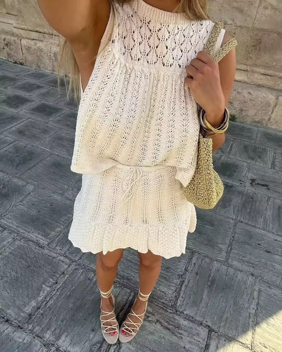 Set Top e Gonna in Maglia Ajour