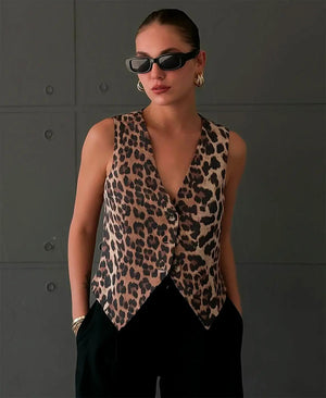 Top con Stampa Animalier e Bottoni