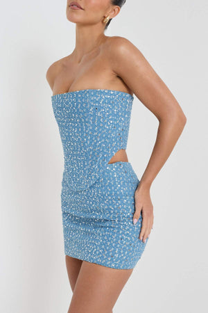 Mini Abito Paillettes Strapless