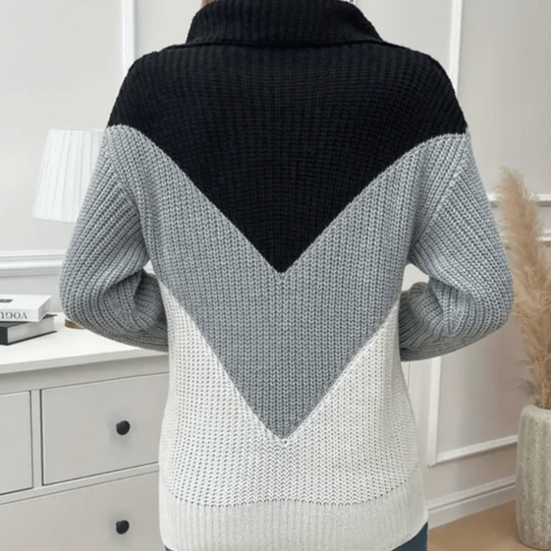 Maglione Chic con Zip e Motivo Chevron