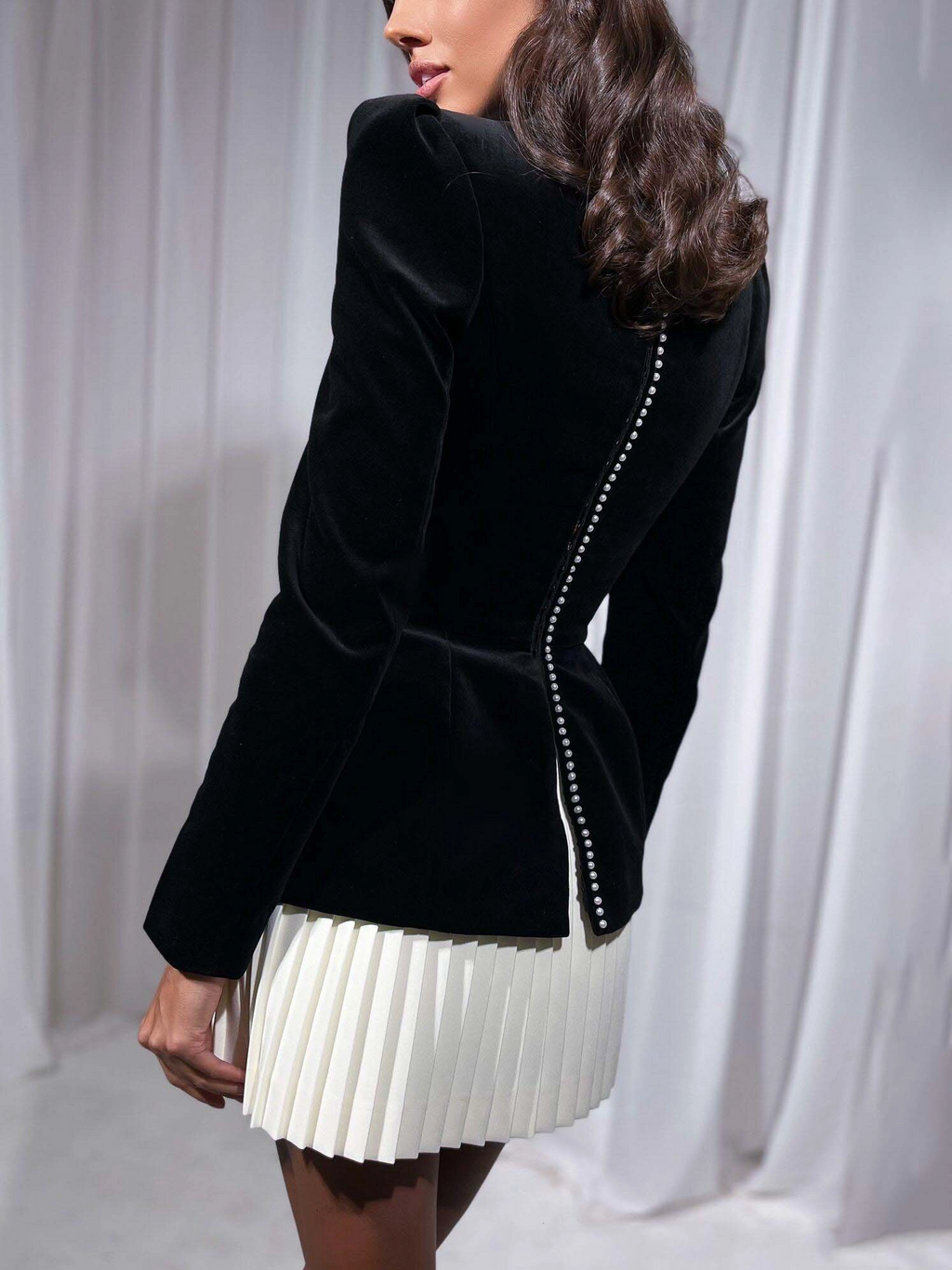 Top Peplo in Velluto con Dettagli Plissettati