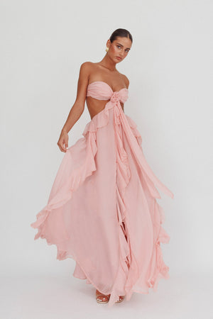 Abito Donna Lungo Senza Spalline – Design Cut-Out, Balze Fluttuanti Elegante-83518-cc694b8b-1bb4-492a-90e2-f2759ae79db4