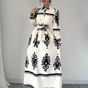 Abito Lungo Donna con Stampa Fantasia, Maniche Lunghe e Cintura a Nodo-83357-cca2658a-bacc-462b-ae38-4f5262d68b7a